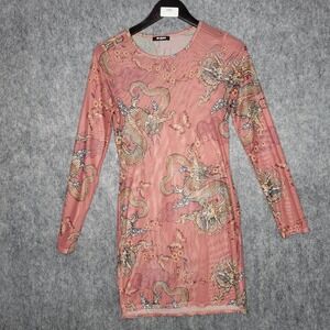 Y2K Vintage Mesh Mini Dress Size Medium Dragon Tattoo Indie Sleaze Grunge Goth
